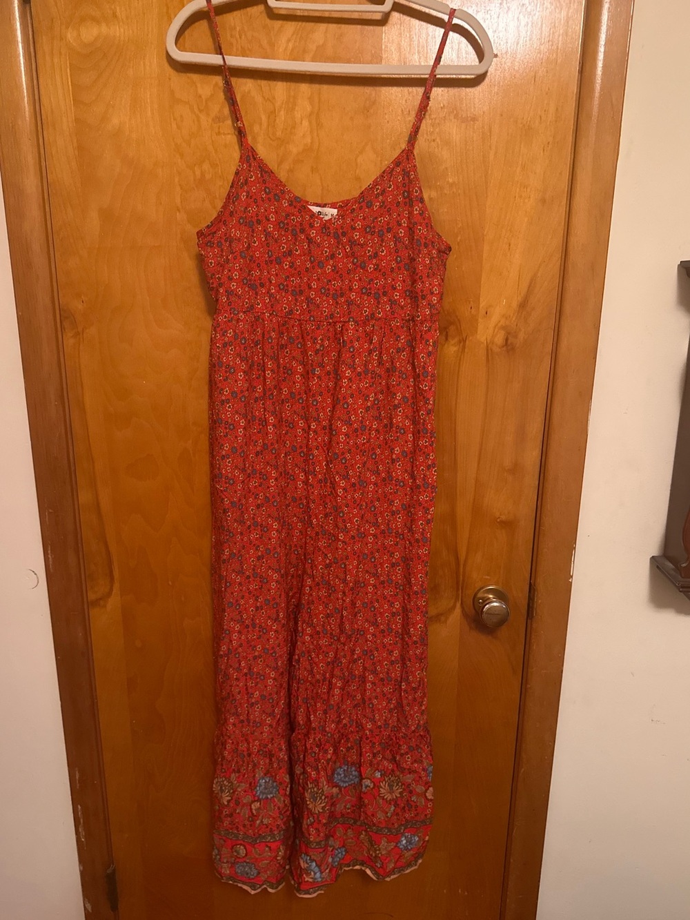 NATURAL LIFE Red Floral Boho Jumpsuit with Blue Accents NWOT sz M